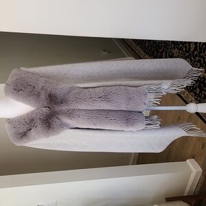 New La Fiorentina Embellished Wrap Shawl Cape Gray Faux Fur Trim One Size